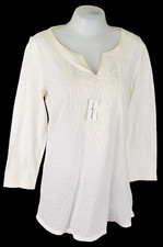 EDDIE BAUER Womans Ivory L/S TUNIC SHIRT Embroidered Swiss Cotton - S - £79