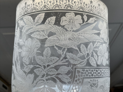 Bird antique acid etched - acid, glass