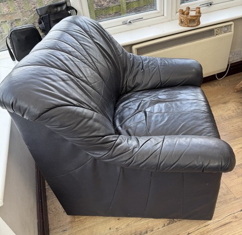 Blue leather armchair - leather,