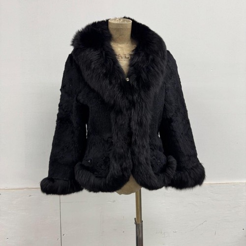 Vintage black rabbit fox fur - black, &