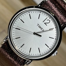 Timex T2P341 WR30M Metallic Oxblood Leather Strap Women's Watch NEW BATTERY