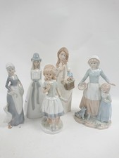5 Vintage Glazed Porcelain Lady Figurines Pastel Colours Spanish Made Unique