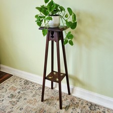 Antique Arts Crafts Tall Plant Stand Hallway Table 2 Tier Oak Farmhouse Handpain