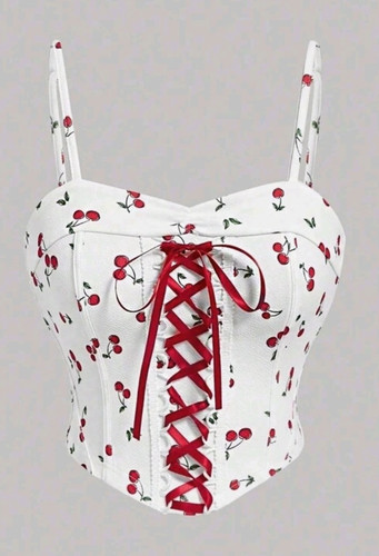 Corset style cherry top - top, size
