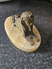 Vintage Brass Egyptian Revival Sphinx On Natural Marble Base / Plinth