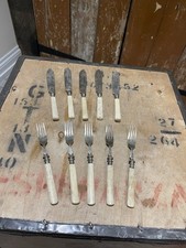 Vintage Silver Plated & Bone Set Of Cutlery Knives & Forks
