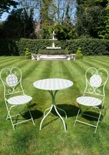 Green Metal Tiled Cafe Style Garden Patio Bistro Set Folding Chairs & Table