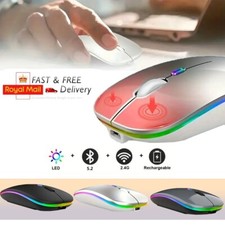 RGB LED Wireless Mouse Rechargeable Optical Silent Mice USB For PC Laptop UK ...