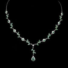 Silver Necklace Emerald Genuine Natural Gems Solid Sterling 16 1/2 to 18 1/2 In