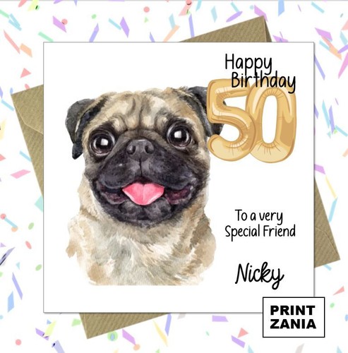 Personalised pug dog birthday - dog,