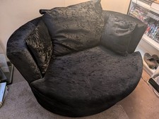 Black Crushed Velvet Love Seat With Swivel Base