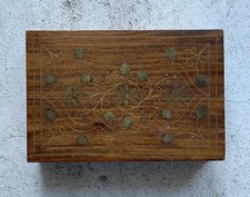 Vintage Brass Inlaid Wooden