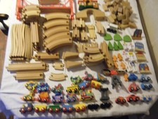 Wooden Train Set Bundle Brio ELC, Train, Cars, Track, bridges 180 pieces. MIXED