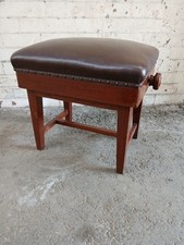 Art Deco Piano Stool Mahogany Lift Up Seat Antique Chair leather top