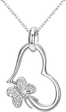 Fashion Jewelry Sterling Silver Butterfly Love Heart Pendant Necklaces For Women