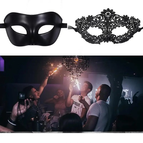 2pcs black lace masquerade - black,