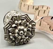 Antique Georgian Silver Tape Measure Working Orig Ribbon Repousse Miniature Drum