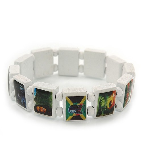 White wooden flex bracelet - wooden,