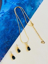 Christian Dior Vintage 1980s Sapphire Clear Crystals Water Tear Drop 2 Set, Gold