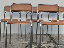 Vintage Bauhaus Chrome Tubular Steel Chair, Brown Faux leather dining chairs