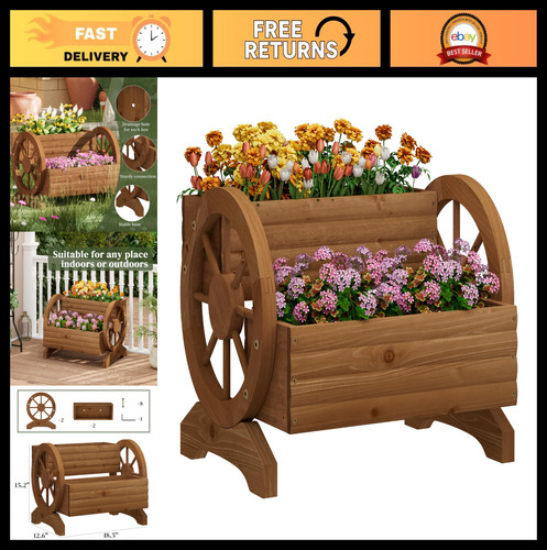 Wooden flower cart planter - flower,