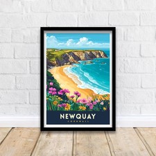 Newquay Cornwall Travel Poster Wall Art Newquay Poster Cornwall Beach Art