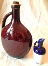 VINTAGE COLLECTABLE TREACLE GLAZE STONEWARE DOLFI FRANCE BOTTLE 22 CM + MIN JUG
