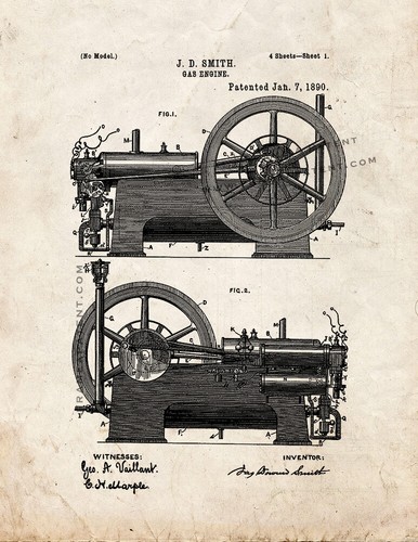 Gas engine patent print - engine,