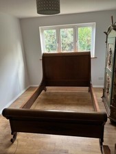 Beautiful Rare Antique French Mahogany Sleigh Double Size Bed Chateau Cottage