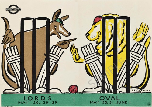 Vintage cricket poster 1934 - vintage,