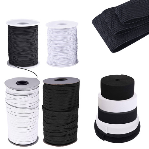 Flat woven elastic black white - woven,
