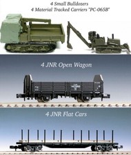 N Scale JNR 8 Freight Cars & 8 JGSDF Vehicles Military Train Open Wagon Flat Car