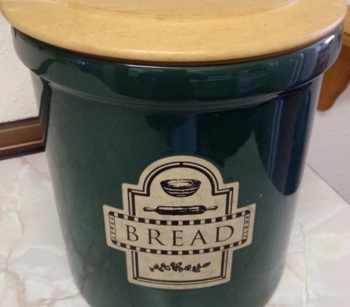 Green ceramic bread storage - bread,