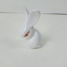 White Ceramic Rabbit Figurine Bunny Ornament Red Eyes Easter Home Decor Small