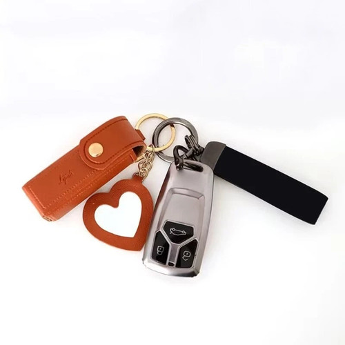 Leather lipstick bag keychain - leather,