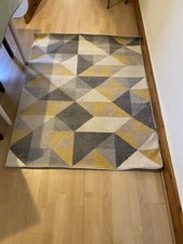 Dunelm Rug 120x160cm – Geometric Pattern in Grey, Mustard & Beige – Used & Clean