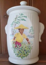 Vintage Sylvac ceramic tea caddy storage jar with elephant head handles 19cm
