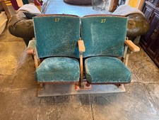 VINTAGE ANTIQUE CINEMA THEATRE SEATS  - sold as pair velvet wrought iron wood