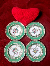 Four Green Floral Decorated Victorian Kitemark Dated Pottery Plates Circa 1860s