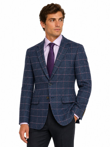 Navy blue check jacket - navy,