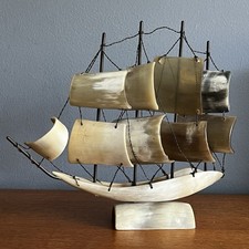 Vintage Cow Horn Sailing Ship