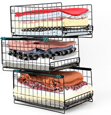 BELLE VOUS 3-Tier Sliding Closet Drawer Organiser Shelves - Stackable Storage