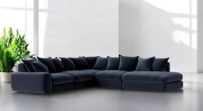 LOAF Wodge Modular RHF Chaise Corner Sofa in Liquorice Blue Clever Velvet (1835)