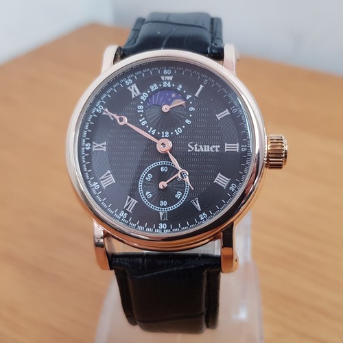 Mens black leather stauer - leather,