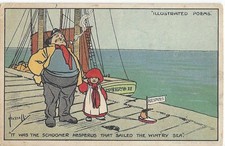 ARTIST JOHN HASSALL ILLUSTRATED POEMS BOAT SCHOONER MAN SMOKING PIPE VINTAGE PC