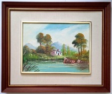 Vintage 1990s Framed Oil Painting 61 Cm X 51 Cm Bob Ross Style