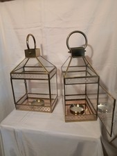 2 X large exquisite candle lanterns, gold tone and glass