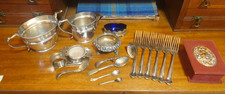 Collection of  Silver Plated Mixed job Lot salt fork bowl spoon box sifter : 376