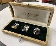 Vintage Retro 3 X Peking Jewellery Cloisonné Enamel Pendants Chinese Silk Case