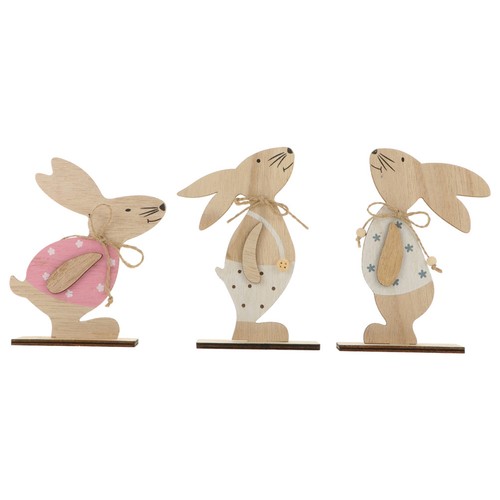Wooden rabbit decor 3pcs - decor,